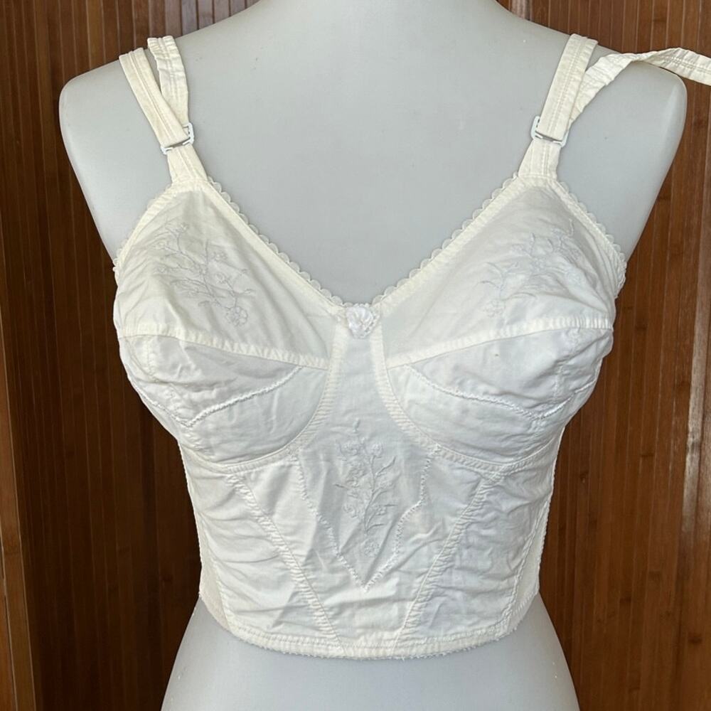 1970s Vintage Corde de Paris Longline Bra, Embroidered 38B
